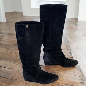 Jimmy Choo Olivia Knee High Suede‎ Wedge Boot Black 35.5 EU ($995 Orig)
